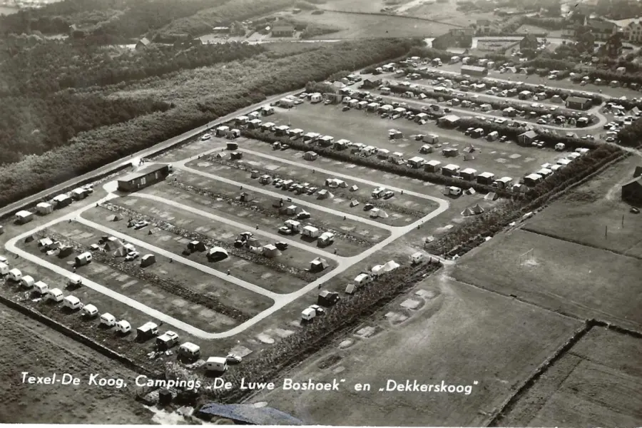 Ansichtkaar Texel De Koog camping De Luwe Boshoek en Dekkerskoog nikadel gras